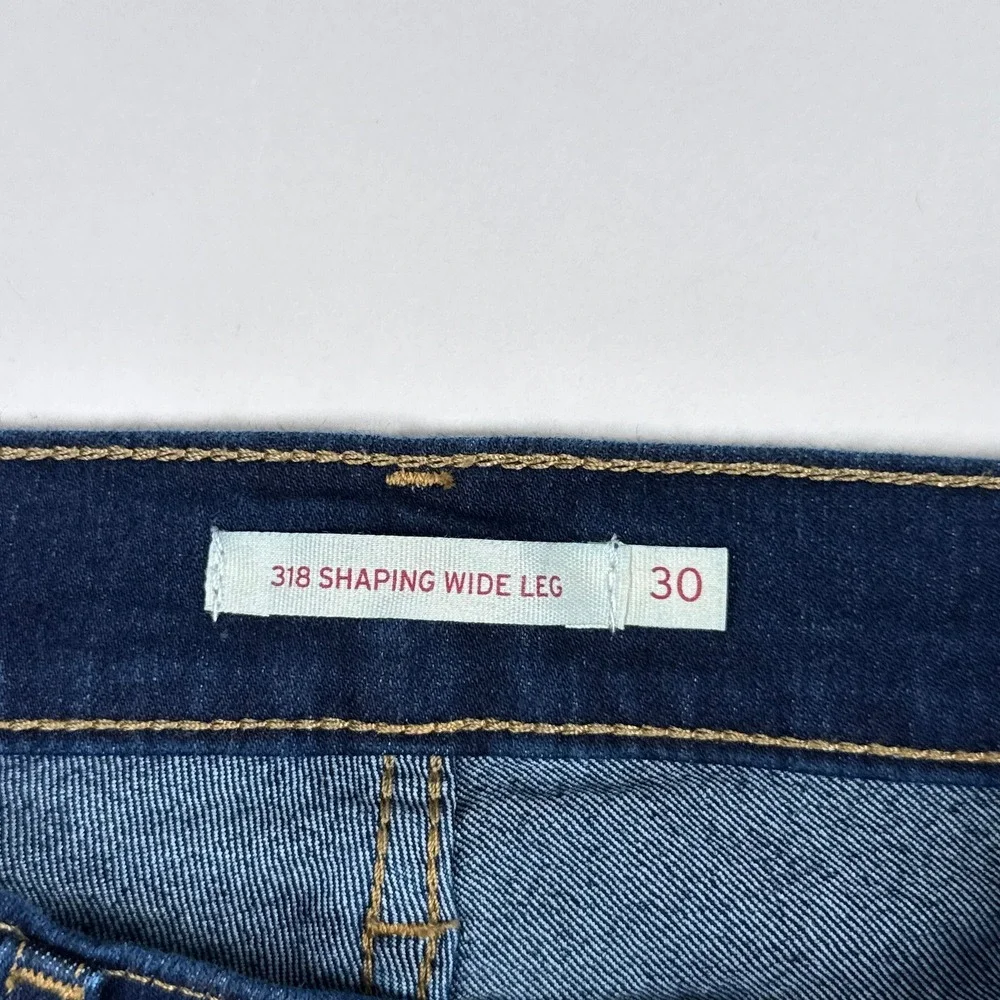 Levis Jeans Womens 30 Blue 318 Shaping Wide Leg Dark Wash High Rise Denim Retro - Picture 3 of 11